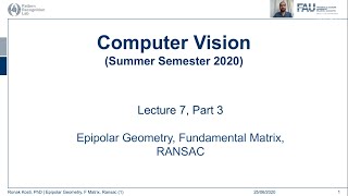 Epipolar Geometry and Ransac Lecture 7 Part 3 [upl. by Launame]