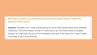 New Isayama interview with crunchyroll retcons Eren Doubles down on being shy about romance lmao [upl. by Doomham]