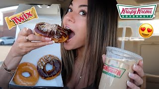 KRISPY KREAMES NEW TWIX STUFFED DONUTS MUKBANG [upl. by Salamanca]