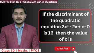 If the discriminant of the quadratic equation 3x²  2x  c0 is 16 then the value of c is cbse [upl. by Llib]