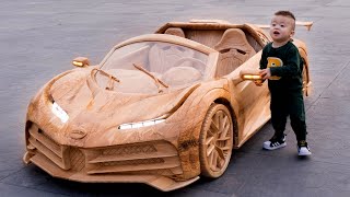 Wood Carving  CR7s Bugatti Centodieci  ND WoodWorking Art [upl. by Ekusoyr]