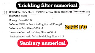 Trickling filter numerical  two stage trickling filter  sanitary numerical  2022 PU [upl. by Geilich]