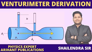 VENTURIMETER DERIVATION  DETAIL EXPLANATION  FLOW OF LIQUIDS venturimeter physicsstudents fluid [upl. by Bithia]