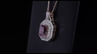 Kunzite amp Moissanite Double Halo Pendant Necklace In 18K Rose Gold over Sterling Silver 550ctw [upl. by Oremoh]