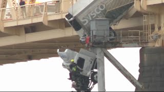 Driver saved from truck dangling off Kentucky bridge in daring rescue [upl. by Nileuqaj]