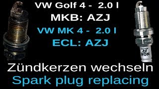 Golf 4 IV Jetta Mk4 Passat Bora Skoda Audi 20 AZJ Motor Zündkerzen wechseln Spark Plug replacement [upl. by Atteynod]