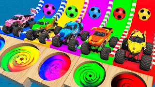 5 Monster Truck vs Big amp Small Mcqueen vs Slide Colors with Trains vs Portal Trap  BeamNGDrive 10 [upl. by Eraste12]