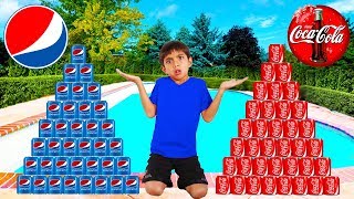 Coke vs Pepsi Pretend Play Funny Boy Goes Shopping amp Play Stacking Game [upl. by Bryon]