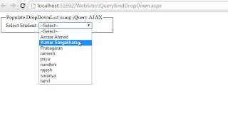 AspNet and Jquery AJAX to Bind DropDownList dynamically from Sql server database [upl. by Ojok84]