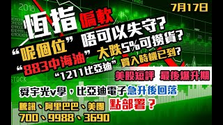 港股速報 恆指呢個位唔可以失守｜883中海油大跌可撈貨？｜2382舜宇光學285比亞迪電子急升後點部署？｜急升後要追貨？｜700騰訊｜9988阿里巴巴｜3690美團｜恒生指數｜港股｜7月17日 [upl. by Notanhoj497]