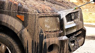 Muddy Car Pressure Washing ASMR  NO MUSIC  Auto Detailing Honda Element [upl. by Ellimac]