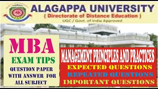 ALAGAPPA UNIVERSITY DD MBA EXAM TIPSMANAGEMENT PRINCIPLES AND PRACTICES EXAM QUESTION WITH ANSWER [upl. by Siuqramed]