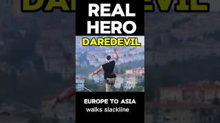 Daredevil walks slackline from Europe to Asia 🌏 trendingvideo [upl. by Vahe]