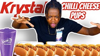 FIRST TIME TRYING KRYSTAL’S • MUKBANG❗️ • 12 CHILI CHEESE PUPS CHALLENGE❗️ [upl. by Farlay]