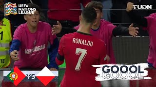 ¡QUÉ GOLAZO DE CR7 DOBLETE de Cristiano Ronaldo  Portugal 50 Polonia  UEFA Nations League 2024 [upl. by Ordnael200]