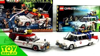 LEGO Ecto1 Comparison Toy Review  Ghostbusters 2016 1984 2014 Minifigures and Vehicles ToyReplay [upl. by Areid]