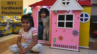 DIY How to make a cardboard playhouse for kids  Colourful cardboard house [upl. by Bow364]