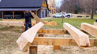 Cutting A Curve In a Giant Timber  Collar Tie Timber Frame House Ep 10 [upl. by Shu]