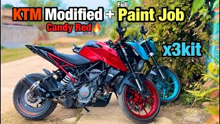 Best Modified Paint Job KTM DUKE 250❤️  X3 KiT Installing🔥 ckprider [upl. by Ezalb146]