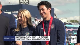 Figure skater Nathan Chen receives gold medal from 2022 Winter Olympics in Beijing [upl. by Avery489]