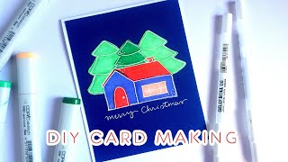 Simple Christmas Card with Copic Markers [upl. by Naujuj]