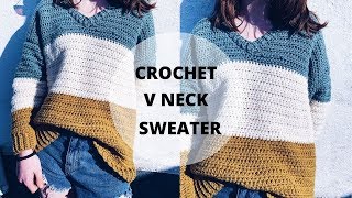 Quick and Easy Crochet V Neck Sweater S5XL [upl. by Enilesoj989]