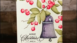 Penny Black cling stamp “bell and berries” one layer card with zig watercolour pens video 70 [upl. by Frances612]