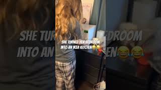 She turned her bedroom into an ikea kitchen😂 entertainment funny recomeded reels funnymemes [upl. by Hansel]