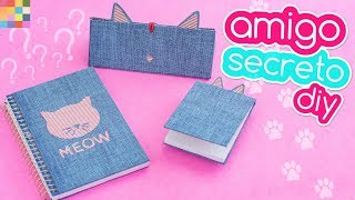 DIY Material escolar de GATINHO para presentear no Natal 😊 AmigoSecretoDIY [upl. by Opalina671]