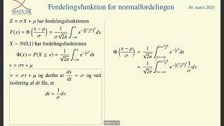 Statistik  Fordelingsfunktionen for normalforelingen [upl. by Ilak]