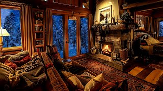 🔴Relax Sleep in Cozy Cabin with Warm Fireplace💤丨Relaxing Snow at Night丨Cosy Winter Environment [upl. by Aggi443]