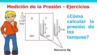 Como calcular la presión de los tanques  Manómetros abiertos en U [upl. by Assirralc685]