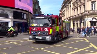 London Fire Brigade WX17 XZY Blue Lights Piccadilly Circus London May 18 2018 [upl. by Eniamsaj]