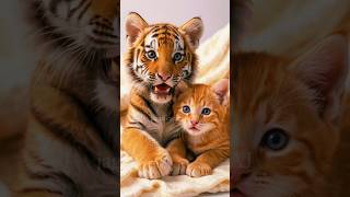 quotUnlikely Duo Tiger Cub Meets Kitten 🐅❤️🐾quottigercub cute animals [upl. by Demeter]