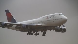 Storm Delta Air Lines Boeing 747400 Crosswind Landing at Narita [upl. by Eahc]