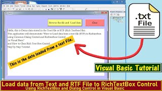 How to Load data from a text file to RichTextBox control using Dialog Control in Visual Basic Part1 [upl. by Boothe204]