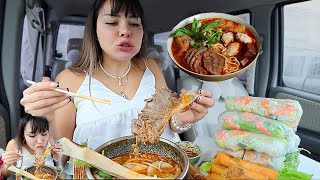 Real Mukbang Lots of Spring Rolls Spicy Bun Bo Hue Thick Cut Beef Rib Vietnamese Food ASMR 먹방 [upl. by Bove]