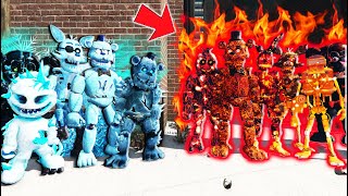 ALL FIRE ANIMATRONICS vs ALL ICE ANIMATRONICS GTA 5 FNAF Mods [upl. by Ailam]