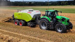 Stroh pressen mit Claas Quadrant 5200 FC und Deutz 8280 ttv 4K [upl. by Anniken530]