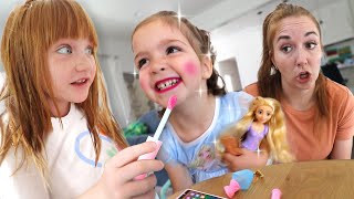 DISNEY PRINCESS MAKEOVER Adley amp Navey MakeUp Salon with Mom Tea Party on First Day of School [upl. by Imhsar]