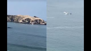 San Bartolo Nuevas imágenes del rescate de los tripulantes de la avioneta que cayó al mar [upl. by Ardek785]