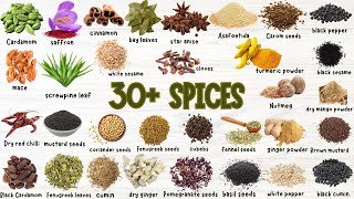 Learn Spices Names in English for Kids  Spices Vocabulary l 30 Spices In English With Pictures [upl. by Doscher]