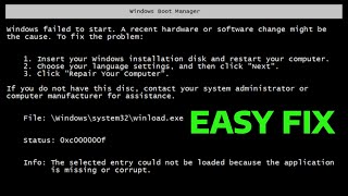 How To Fix Windows Boot Manager Failed to Start [upl. by Amelita246]