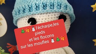 ☃️VIDEO 5 écharpeles pieds les flocons DU BONHOMME DE NEIGE ☃️amigurumiscrochet amigurumiaction [upl. by Iaht616]