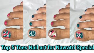 Top 5 Toes Nail art For Navratri and Durga Puja 😍💅  Toe Nail art Design For Beginners  Nails 2024 [upl. by Inaffets]