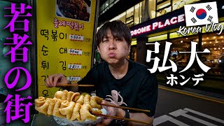 【韓国一人旅vlog】屋台おでん爆食い！ホンデで大量の犬に襲われた1日🔥 [upl. by Samira]