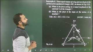 Ex6 Gravitation  three equal masses of m kg each are fixed at the vertex of an equilateral triang [upl. by Marozas446]