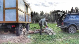 Off Grid life in a TrailerFirewood stockpiling Making a roof to the Shed [upl. by Ardeahp]