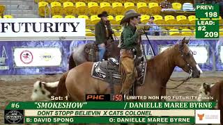 SMOKESHOW DANIELLE BYRNE 2024 LTD NON PRO FUTURITY CHAMPIONS NCHA AUSTRALIA 4CYTE FUTURITY [upl. by Anilorac]