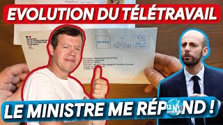 💥 Télétravail  Réponse du Ministre Stanislas Guérini sur le plafond de jours et lindemnisation 💶 [upl. by Nileve]